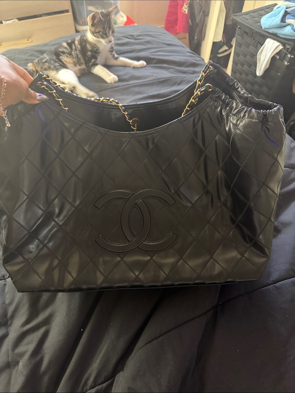 Channel Black Quilted Chain-Handle Tote Bag